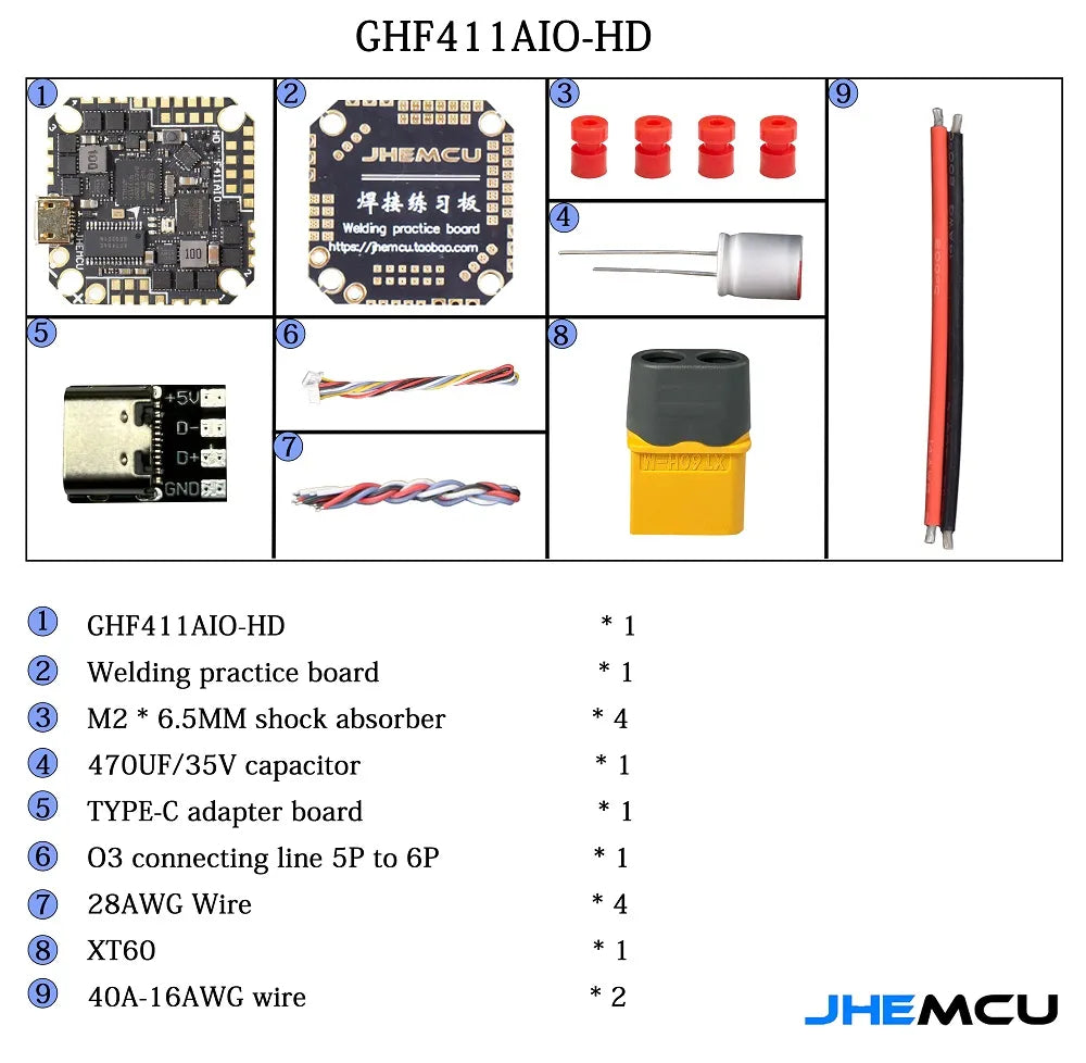 JHEMCU UPDATED GHF411-HD AIO F4 OSD FLIGHT CONTROLLER AND