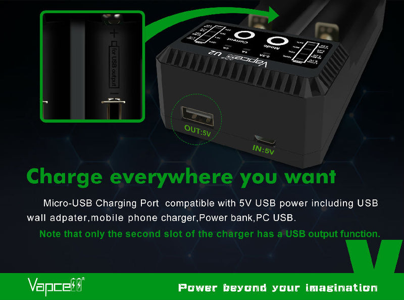 Vapcell U2 Cylincrical Li-ion/Ni-Mh/Ni-Cd battery charger