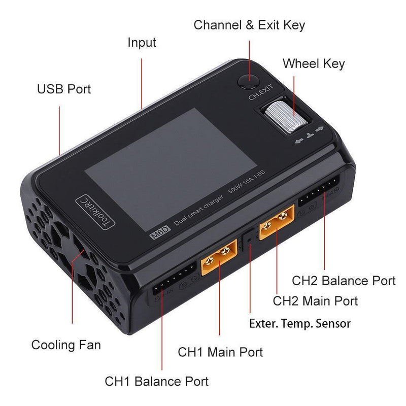 TOOLKITRC M6D DUAL CHANNEL 500W 25A DC BATTERY CHARGER